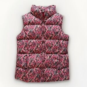 Lands End Kids Down Filled Zip Quilted Puffer Vest Girls S 7-8 Pink Micro Floral